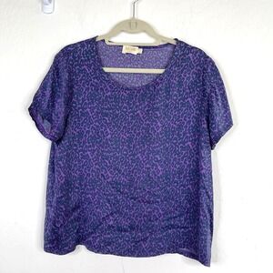 Nation LTD Womens Animal Print Blouse Top Purple Short Sleeve Lightweight Large‎